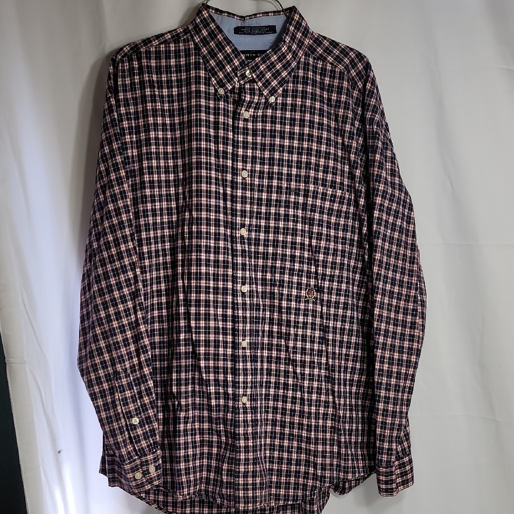Tommy Hilfiger Black and Red Casual Button Down Shirt